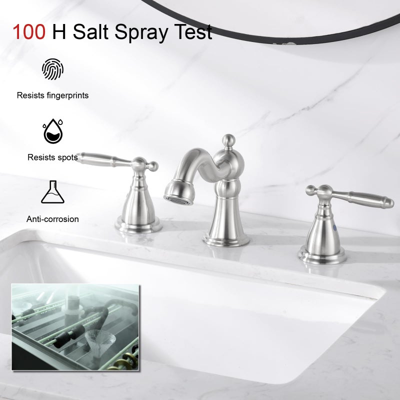 RKF Bathroom Faucets for Sink 3 Brushed Nickel 8 inch Widespread Bathroom Sink Faucet with Drain Double Lever Handle Faucet Bathroom Vanity Faucet Basin Mixer Tap WF013-BN - Image 3